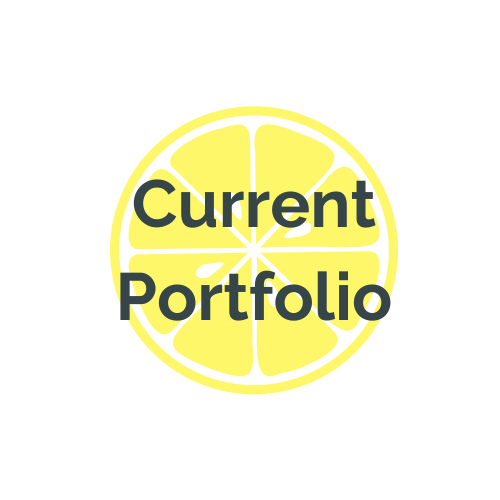 a graphic of a yellow lemon slice with the word 'Current Portfolio'